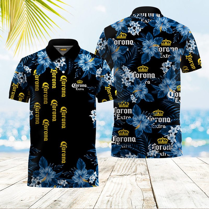 Corona Extra Blue Hibiscus Polo Shirt
