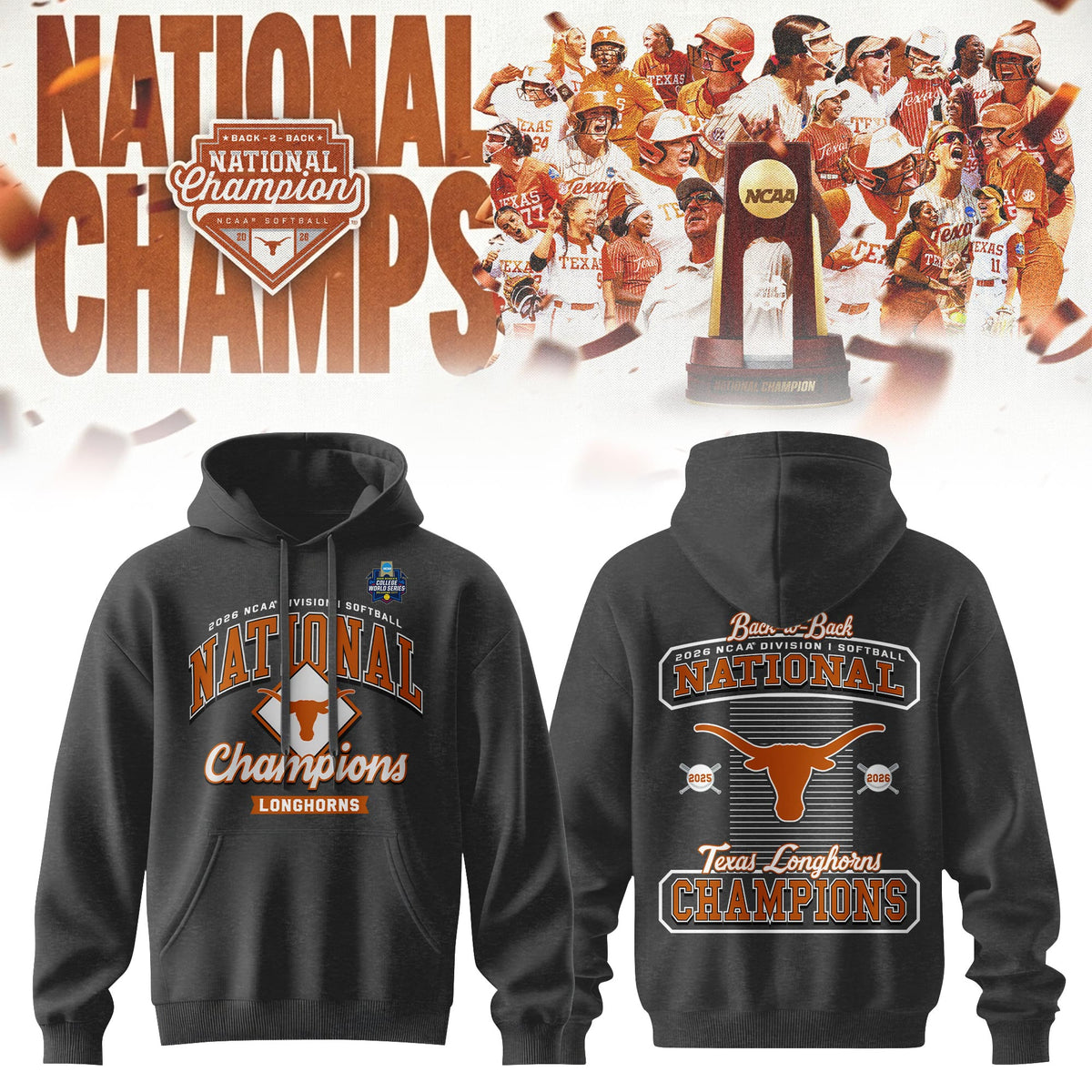 Texas Longhorns 2026 NCAA Softball Women's College World Series National Champions Locker Room Hoodie